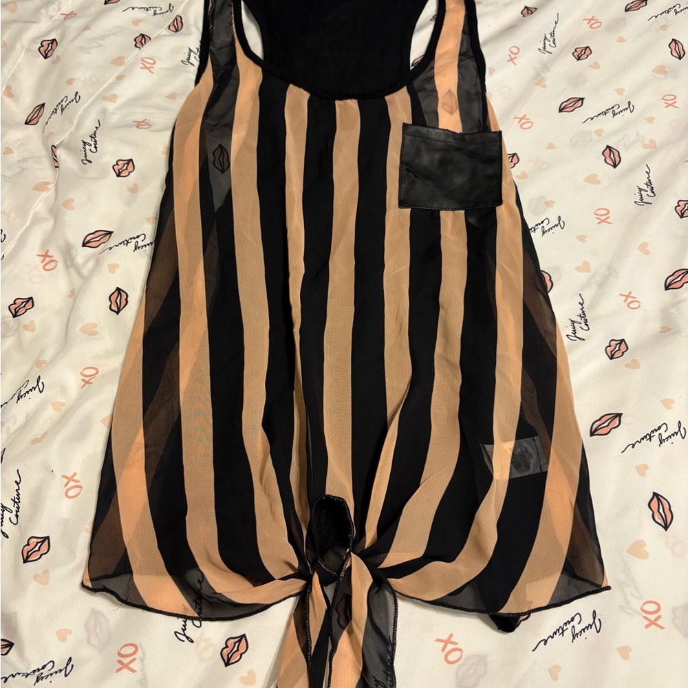 Striped Black and Peach Sleeveless Top